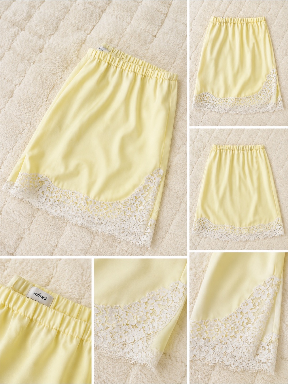 Wilfred Soft Yellow Lace-Trim Midi Slip Skirt